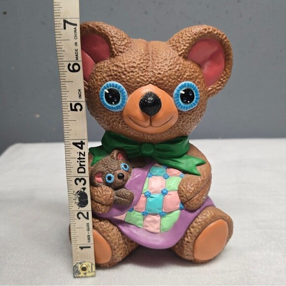 Pottery Teddy Bear With Baby Bear Figurine Nursery Baby Room Decor Vintage 80s - Picture 8 of 8